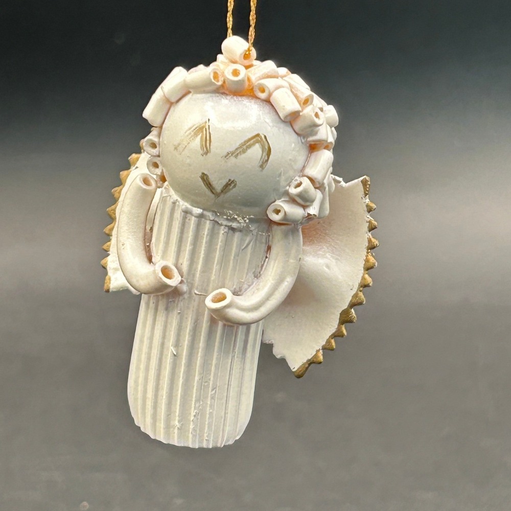 Vtg Pasta Noodle Angel Christmas Ornament White Gold Farfalle Rigatoni 2.25"